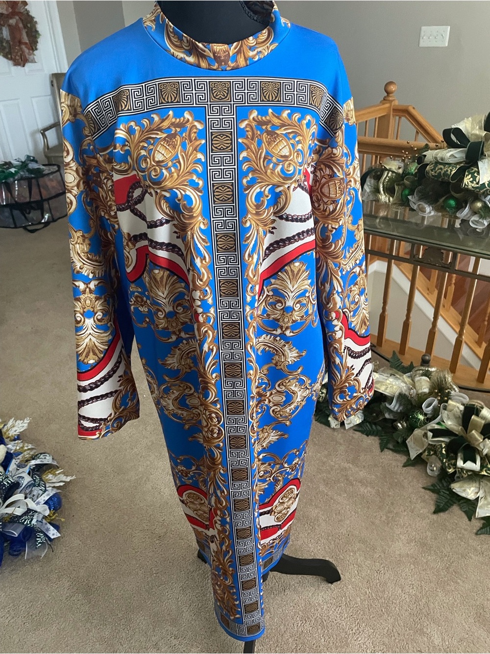 Fashion Nova Blue Baroque-Print Women's Coat